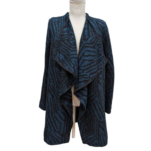 ba&sh Geometric Long Sleeve Wool Open Front Long Cardigan Cape Sweater Size 3 - Picture 2 of 10
